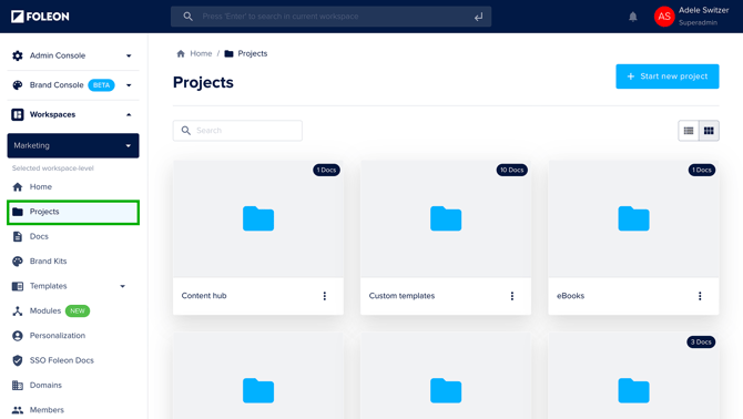 Navigate to the projects page
