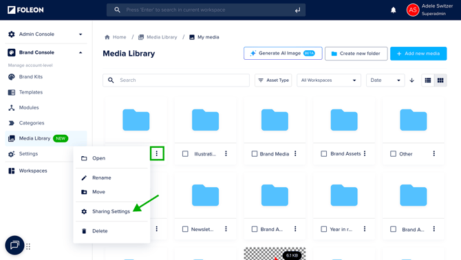 Open quick actions menu_select Sharing Settings