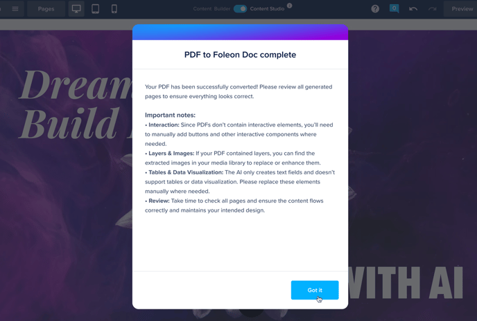 PDF to Foleon Doc complete