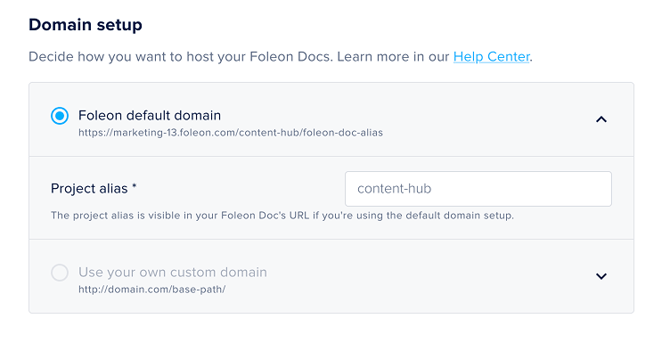 Project settings - Domain setup