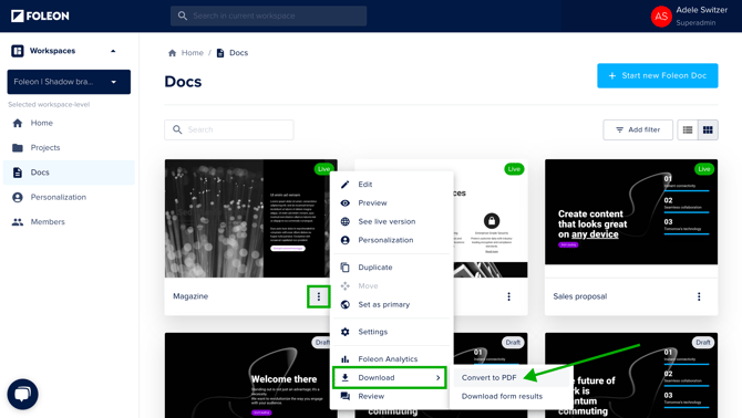 Quick Actions Menu - Download - Convert to PDF