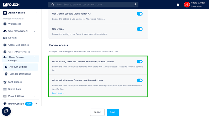 Review access settings