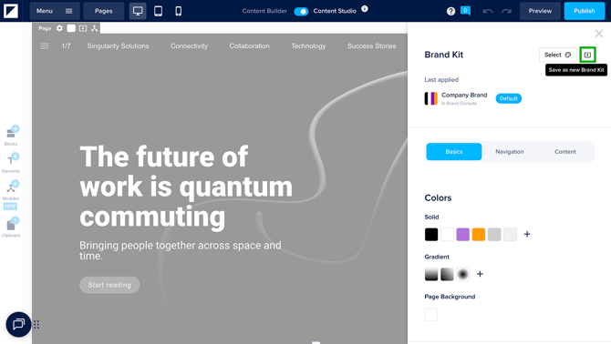 Save brand settings as new Brand Kit