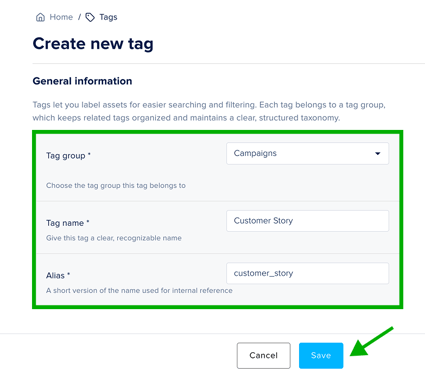 Save new tag