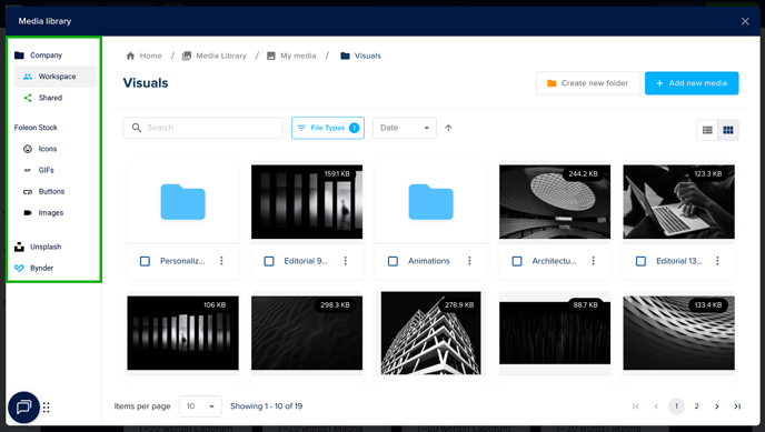 Sections in the Media Library