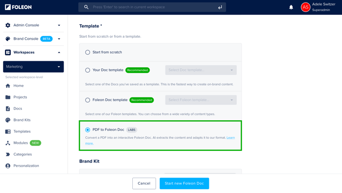Select PDF to Foleon Doc
