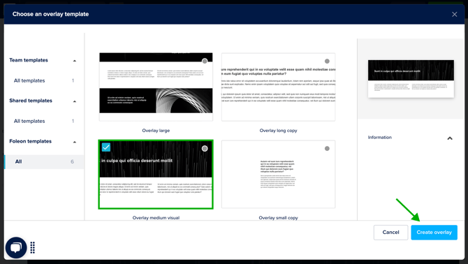 Select template and create overlay