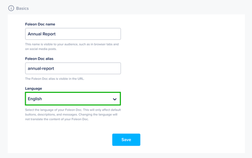 Set language of Foleon Doc - Doc Settings