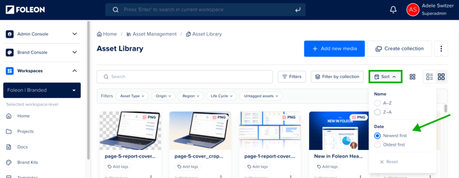 Sort Asset Library