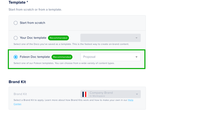 Start new Doc from a Foleon Doc template