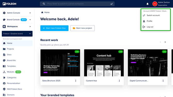 Top Nav - Access Profile