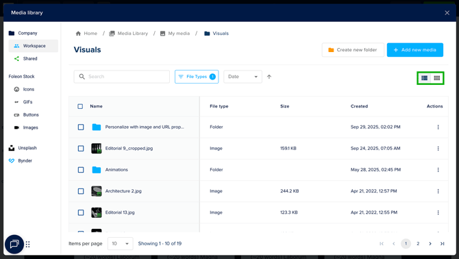 View options - grid or list