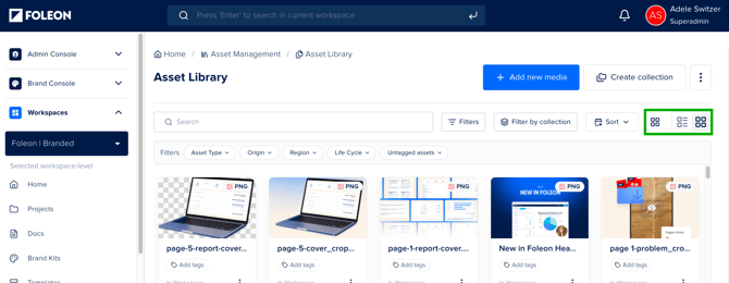 View options Asset Library