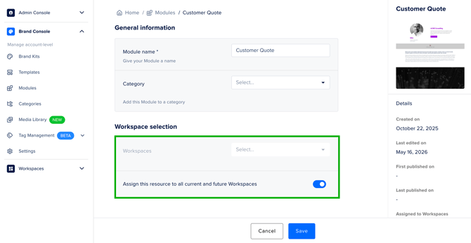 Workspace Selection - Modules