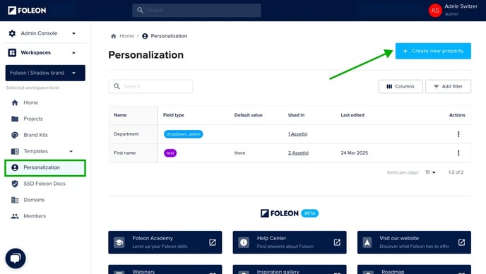 Personalization - Create new property